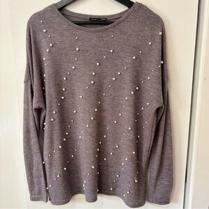 Zara Gray Sweater with Pearl Details